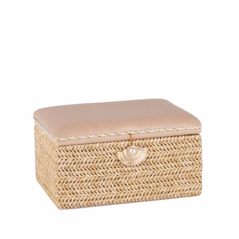 Joyero de caja en tejido de esparto y terciopelo beige de Maisons du Monde
