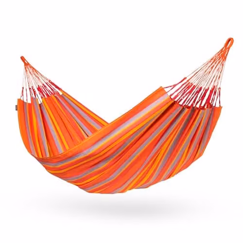 Hamaca clásica doble Brisa Toucan de La Siesta para exterior en multicolor y rojo