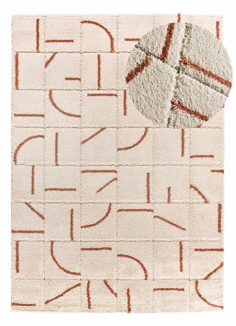 Alfombra de pelo largo Brenda 8832 de Atticgo con diseño geométrico en colores beige y naranja, An/P: 80 x 150 cm