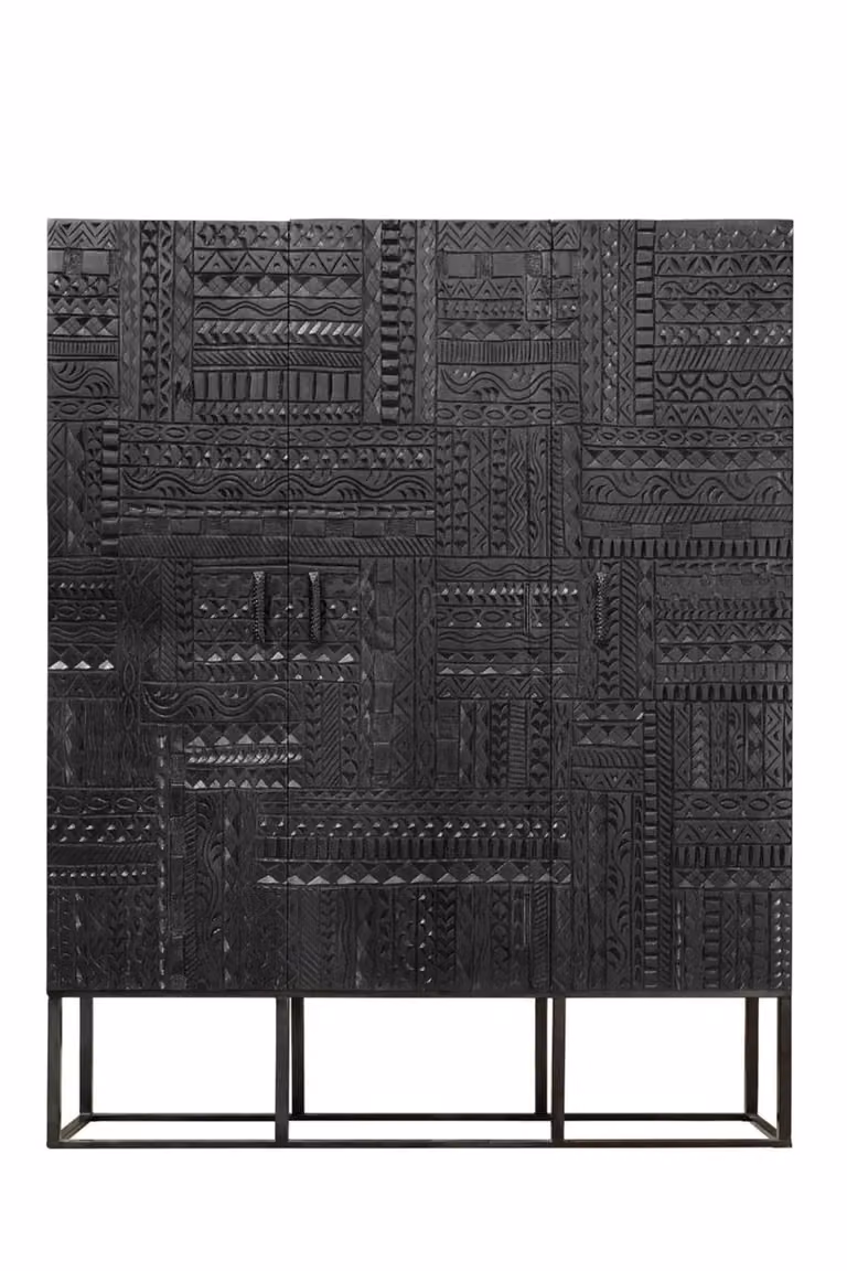 Armario de madera de mango estilo étnico Giner y Colomer An/P/Al: 120 x 40 x 135 cm color marrón y negro