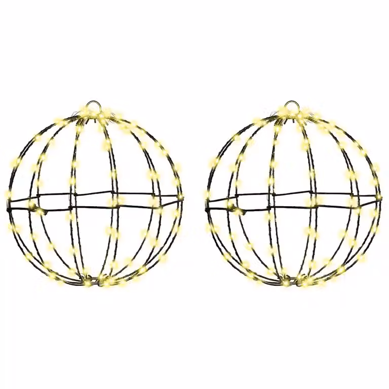 Set de 2 esferas decorativas LED vidaXL en color blanco con luz blanco cálido, fabricadas en metal y cobre, An/P/Al: 30 x 30 x 32 cm