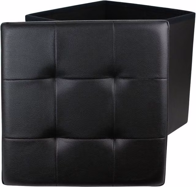 Puf Baúl Plegable HOME DECO FACTORY de Polipiel Negro An/P/Al: 37,5 x 37,5 x 37,5 cm