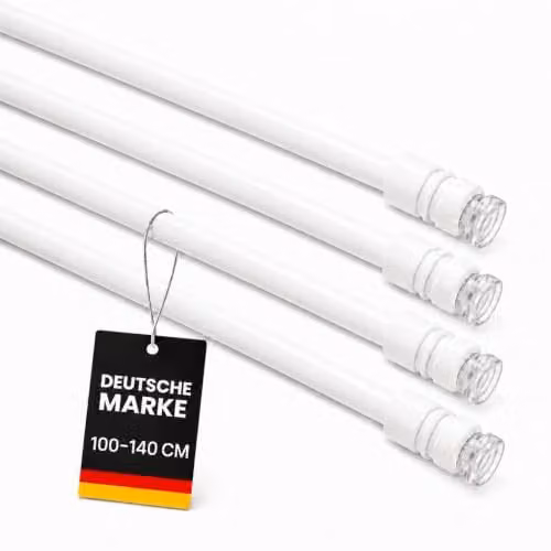 Juego de 4 barras de sujeción Bestlivings blancas, extensible de 100 a 140 cm, sistema de atornillado para cortinas ligeras sin taladrar