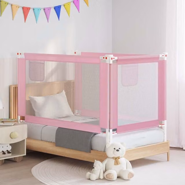 Barandilla de seguridad para cama infantil vidaXL en color rosa, textil y metal, An/P/Al: 140 x 25 x 60 cm