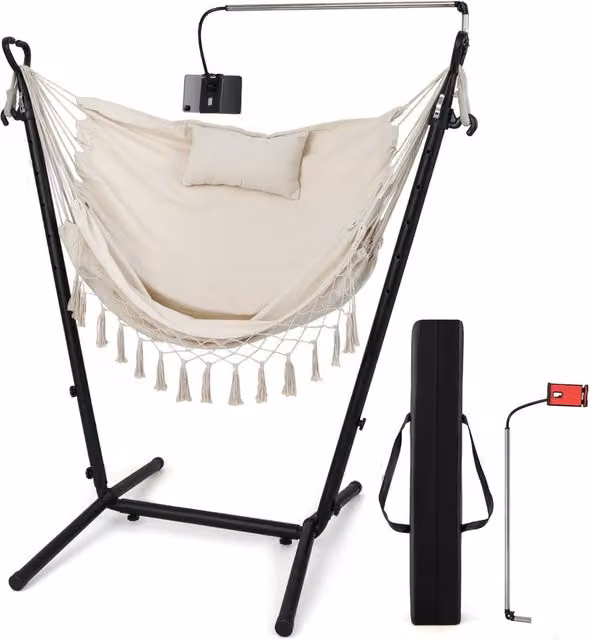 Silla colgante ajustable con soporte NORTHIX de estilo boho en color beige para adultos