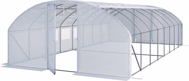 Invernadero túnel premium Toolport con puerta abatible y lona blanca transparente de 180g/m² de acero galvanizado
