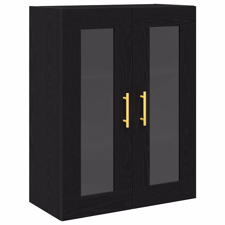 Armario de pared moderno vidaXL en roble negro con puertas de cristal y estantes internos para salón An/P/Al: 69,5 x 34 x 90 cm