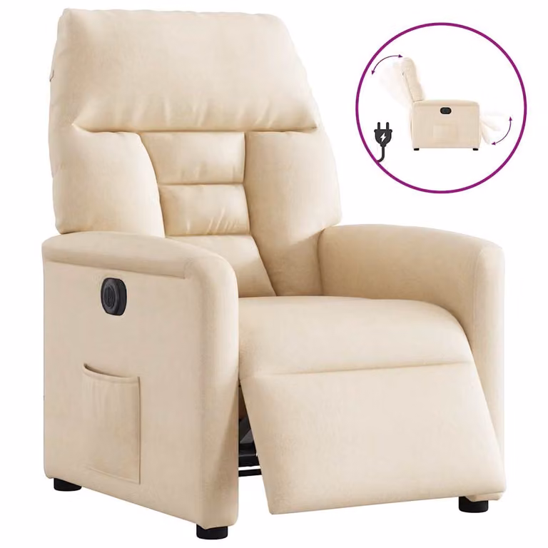 Sillón reclinable eléctrico vidaXL en microfibra beige con reposabrazos y diseño moderno