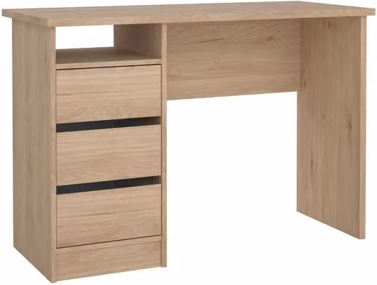 Mesa escritorio de ordenador Wellhome con 3 cajones, color marrón roble, An/P/Al: 110 x 49 x 76 cm