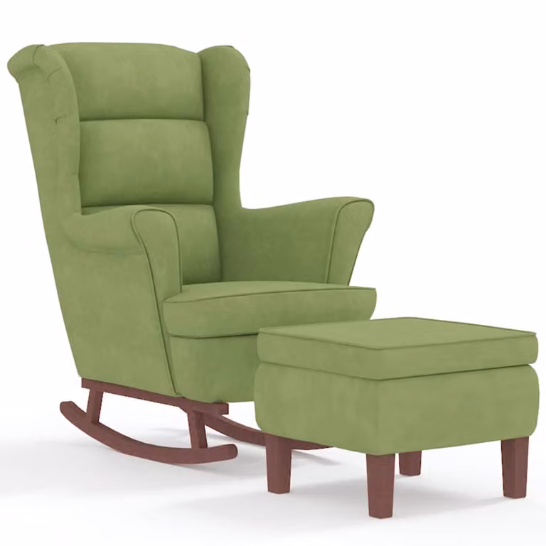 Mecedora con respaldo alto de terciopelo verde y estructura de madera maciza de vidaXL con otomana incluida