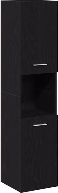 Gabinete de baño moderno SYFAX en color negro con estantes internos, montaje de pared, An/P/Al: 30 x 30 x 130 cm