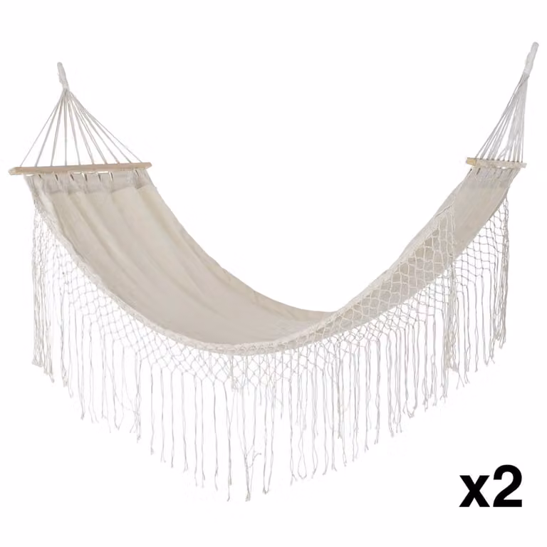 Conjunto de 2 hamacas de algodón NIYLO en colores beige y blanco, An/P/Al: 200 x 100 x 0,5 cm