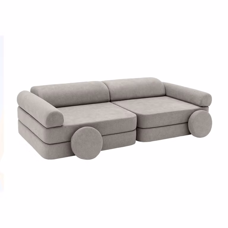 Sofá modular infantil de espuma Bees & Blooms en color gris con fundas extraíbles
