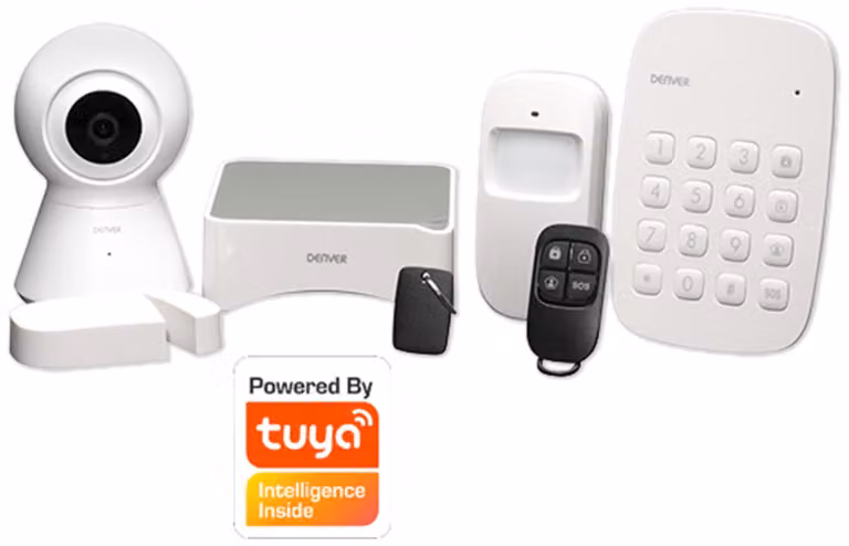 Sistema de alarma inteligente Denver SHA-150 con cámara IP wifi compatible con Tuya, color blanco