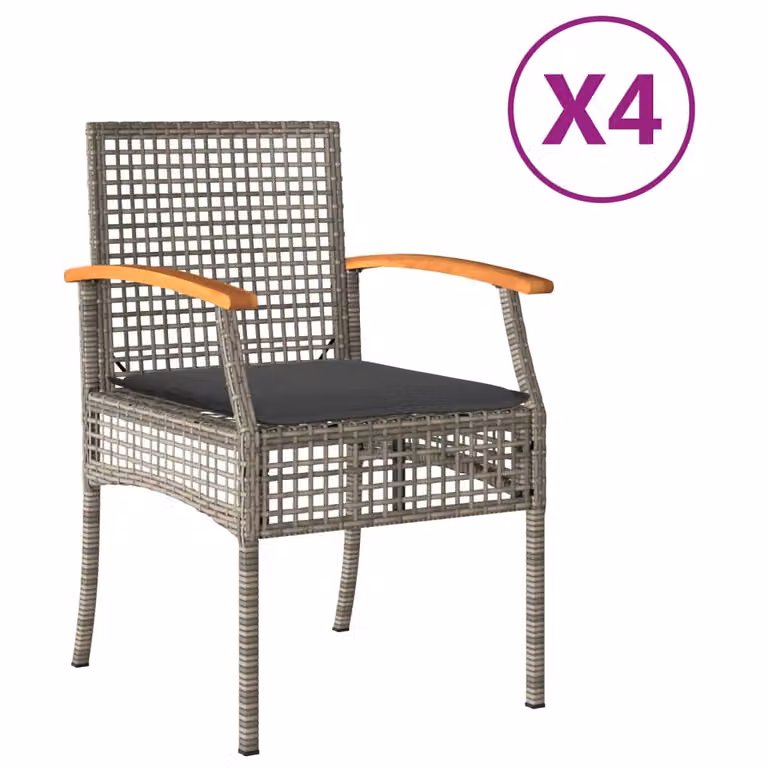 Set de 4 sillas de jardín Syfax con cojines de ratán PE gris y madera de acacia