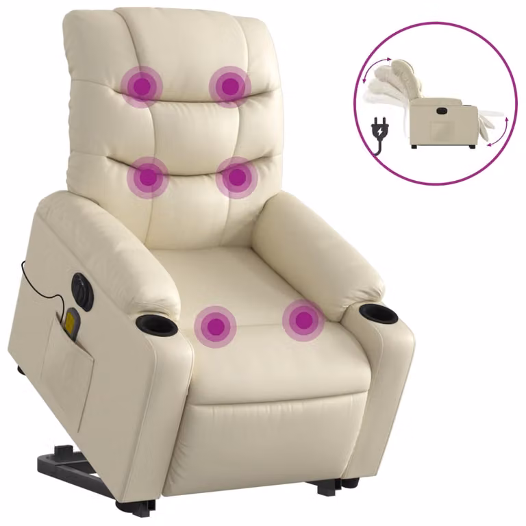 Sillón de masaje elevable eléctrico vidaXL en cuero sintético color beige o marrón