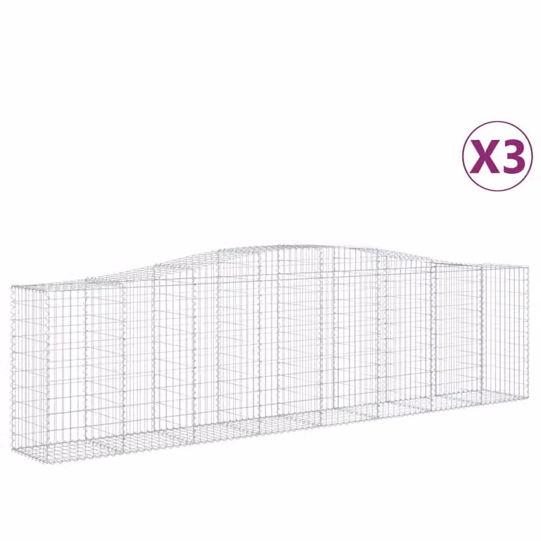 Set de 3 cestas de gaviones Syfax con forma de arco en acero galvanizado, An/P/Al: 400 x 50 x 100/120 cm