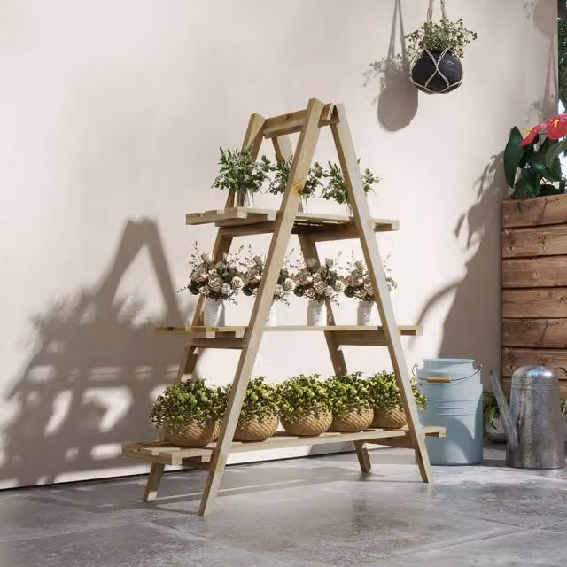 Estantería para plantas Outsunny de madera de abeto en color marrón, An/P/Al: 100 x 36 x 112 cm