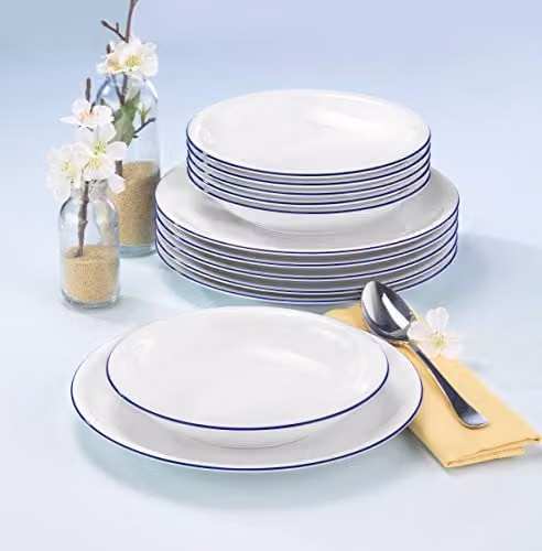 Juego de vajilla de porcelana Seltmann Weiden Compact Blaurand de 12 piezas en color blanco y azul para 6 personas