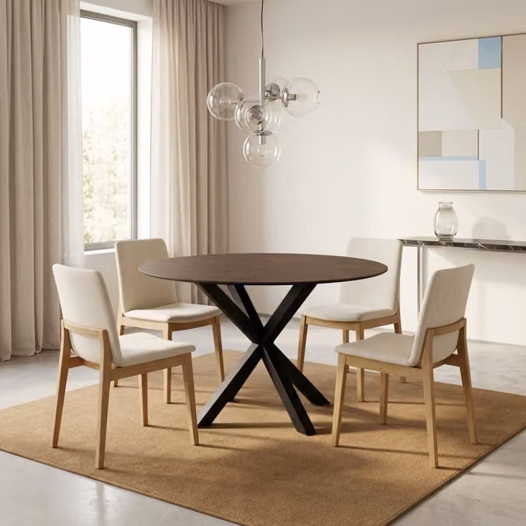 Mesa de comedor redonda de cerámica y metal color marrón para 4 adultos