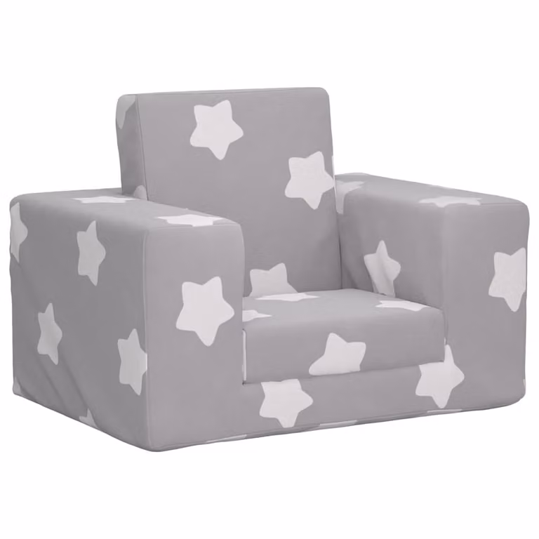 Sofá cama infantil vidaXL de felpa suave en gris con diseño de estrellas y relleno de espuma