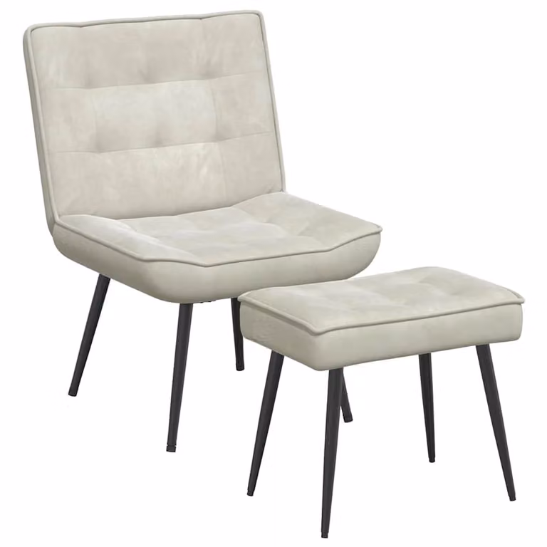 Sillón de relax con taburete vidaXL en terciopelo color beige