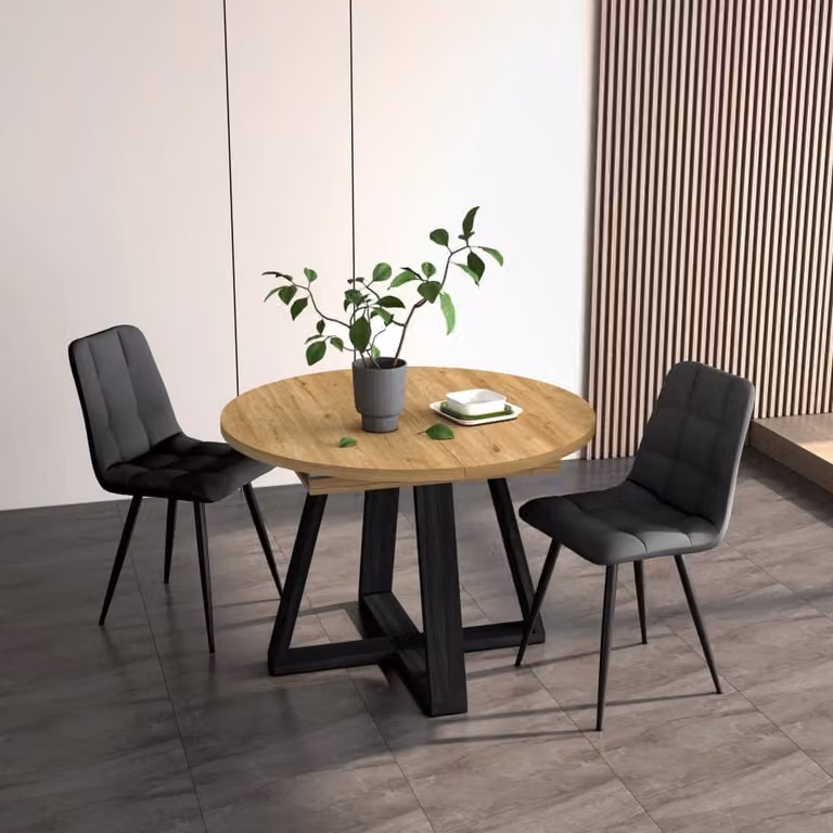 Mesa de comedor extensible SKRAUT HOME redonda en efecto madera roble, An/P/Al: 103 x 103 x 73 cm