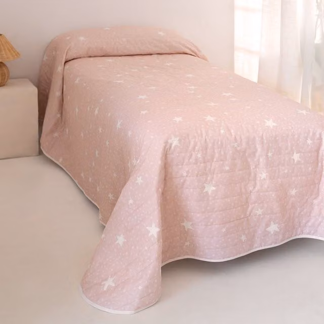Colcha acolchada Little Star de algodón para niños en rosa y blanco An/P: 200 x 260 cm