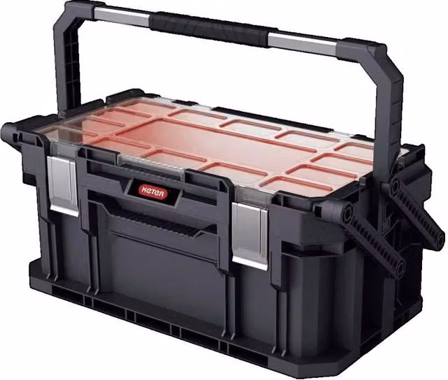 Caja de herramientas móvil Keter Connect apilable con insertos en color negro