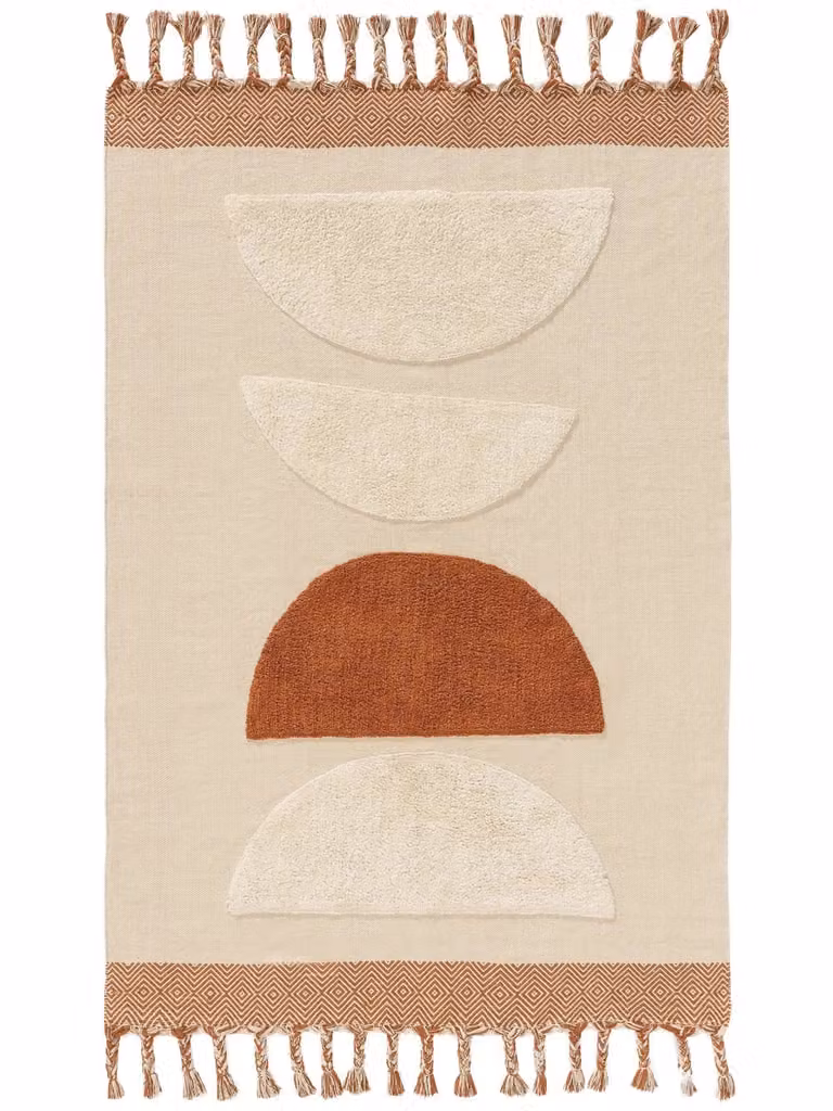 Alfombra de algodón Benuta con flecos, diseño abstracto naranja, rectangular, An/P: 160 x 230 cm