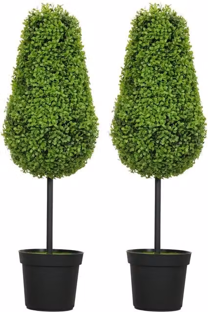 Set de boj artificial NORTHIX de forma de lágrima en color verde con resistencia UV y maceta incluida, Altura: 90 cm