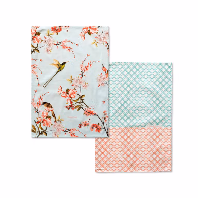 Pack de 2 paños de cocina Happyfriday con diseño floral oriental multicolor, 70 x 50 cm