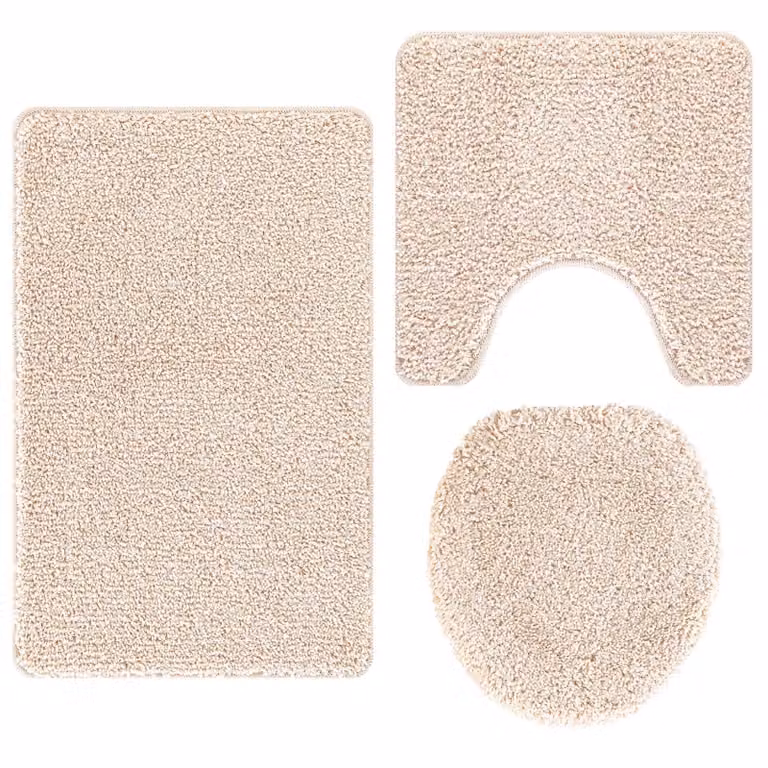 Conjunto de 3 alfombras de baño antideslizantes y lavables vidaXL en color beige de poliéster