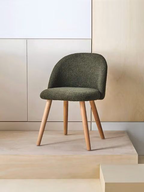 Silla infantil Vertbaudet en pelo sintético color caqui con estructura de madera de pino