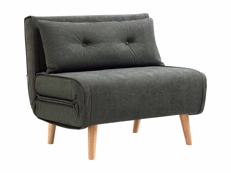 Sillón cama Valerio de estilo escandinavo en tela verde con estructura de metal y madera