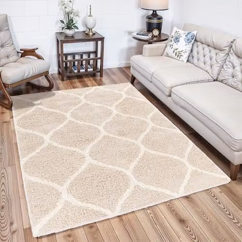 Alfombra Shaggy Livabliss Judy de estilo oriental en colores beige y blanco, An/P: 160 x 220 cm