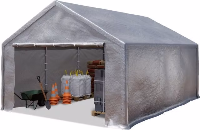 Carpa de almacén industrial Toolport impermeable de lona PE 350 gris para garaje o carport de 4 x 6 m