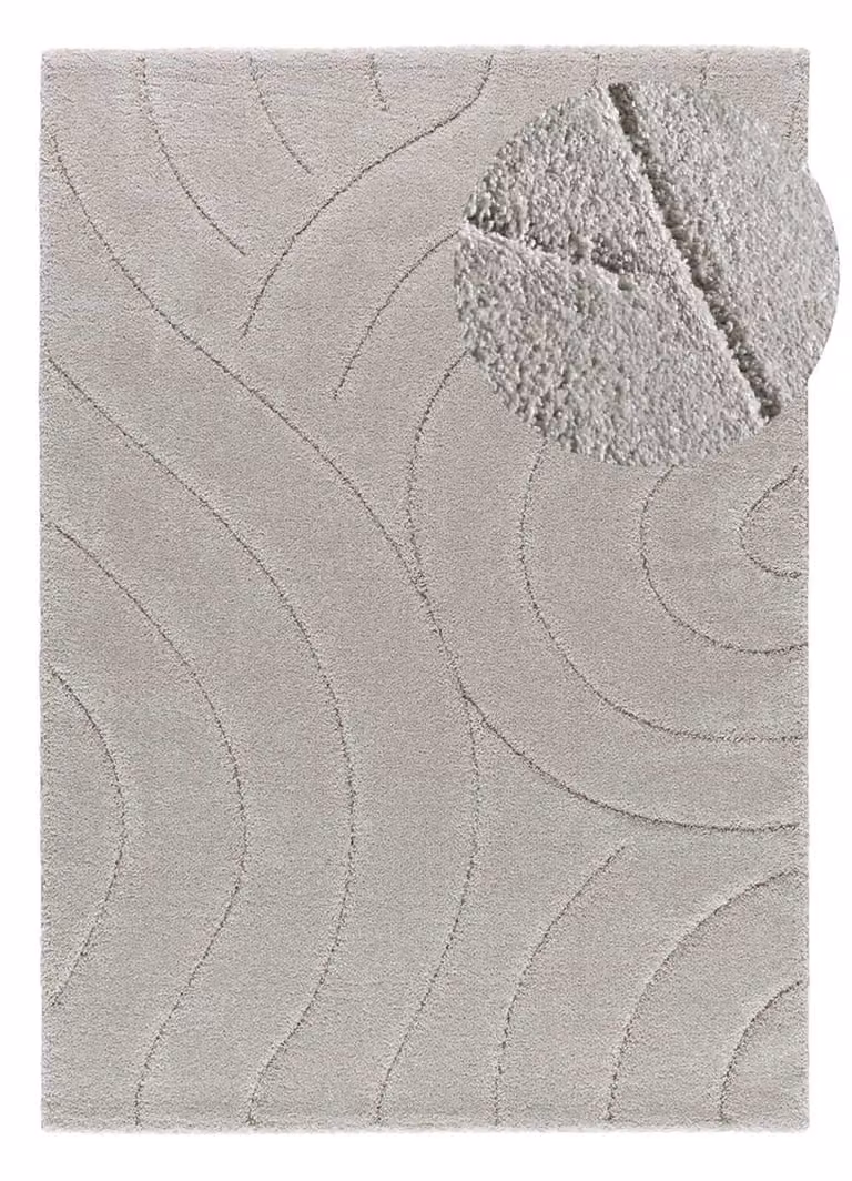 Alfombra Atticgo de pelo largo con diseño abstracto en color gris y plata, An/P: 80 x 150 cm