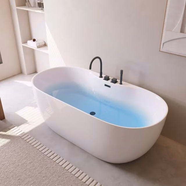 Bañera rectangular exenta Home Deluxe LENI de acrílico con grifo mezclador negro, An/P/Al: 170 x 80 x 58 cm