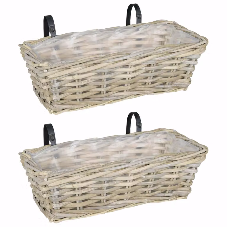 Set de 2 cestas colgantes modernas vidaXL GENDT de ratán en color gris y beige