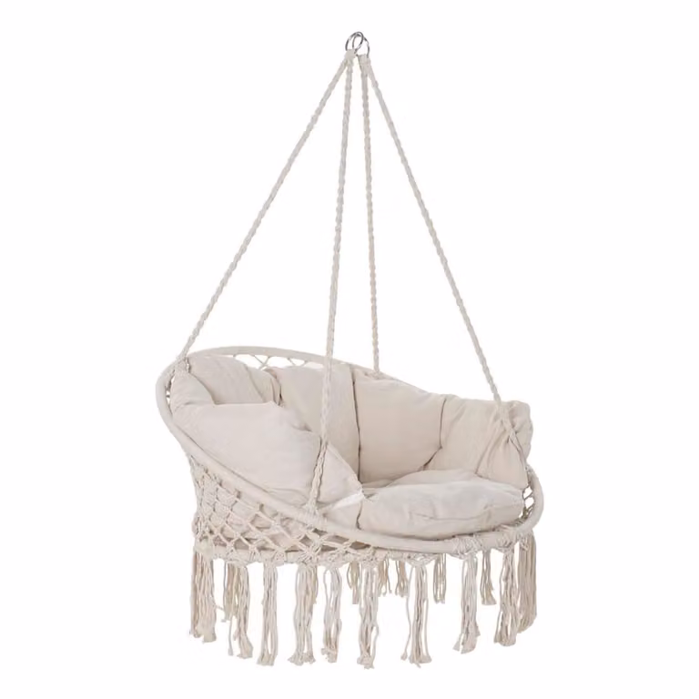Sillón colgante de algodón NIYLO estilo boho para adultos, color beige, An/P/Al: 100 x 80 x 145 cm