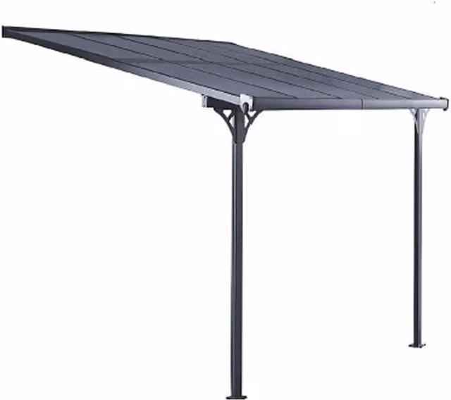Pérgola de pared Palram Gardiun Elliot de 11 m2 en aluminio y policarbonato color gris antracita An/P/Al: 435 x 255 x 220/260 cm