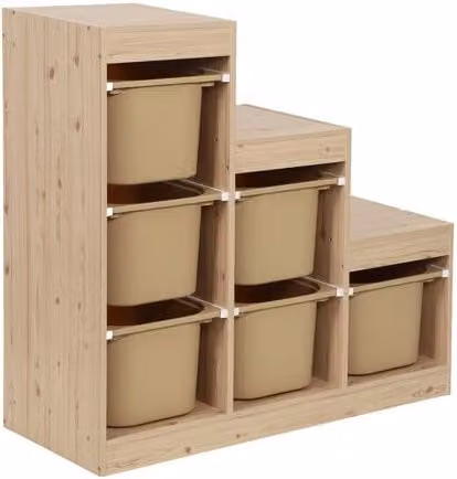 Mueble de almacenamiento infantil tipo escalera Sweeek con 6 cajones en color beige, An: 96 cm, P: 38.5 cm, Al: 90 cm