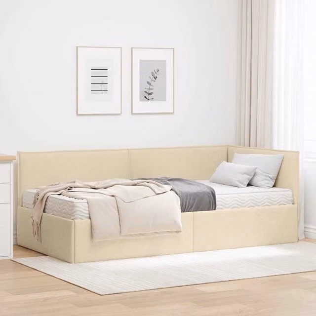 Estructura de cama de esquina con 2 colchones vidaXL en terciopelo beige, An/P/Al: 90 x 200 cm