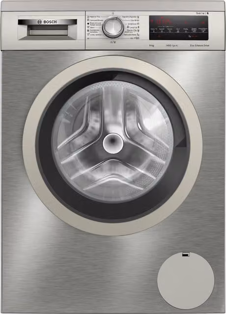 Lavadora de carga frontal Bosch WUU28T6KES de 9 kg, 1400 rpm y clase A en color plata y acero inoxidable