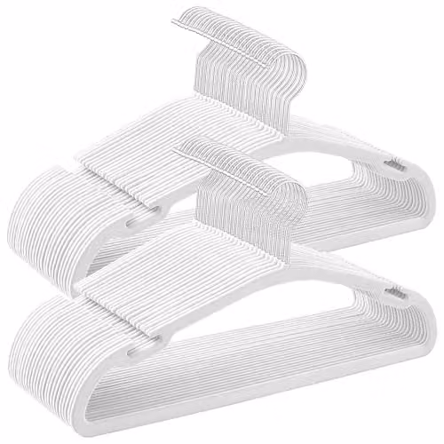 Juego de 50 perchas de terciopelo antideslizantes SONGMICS con gancho giratorio, color blanco, An/P: 43 x 21 cm