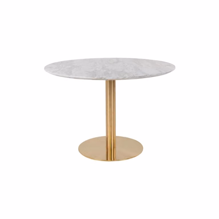 Mesa de comedor redonda MOLOO para 4 personas con acabado de mármol en blanco y beige, Diámetro: 110 cm, Altura: 75 cm