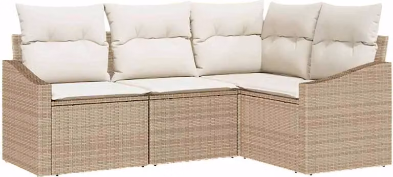 Sofá de jardín en forma de L Syfax de polirratán con cojines beige y fundas extraíbles para exterior