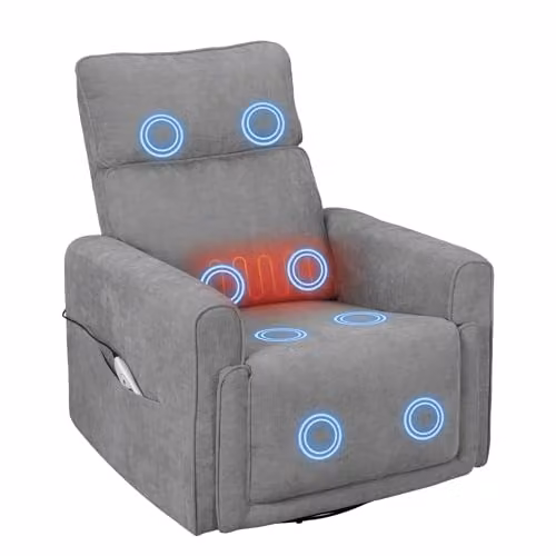 Sillón Relax Reclinable WOLTU con Masaje, Calefacción Lumbar y Giro de 360 Grados en Chenilla Gris
