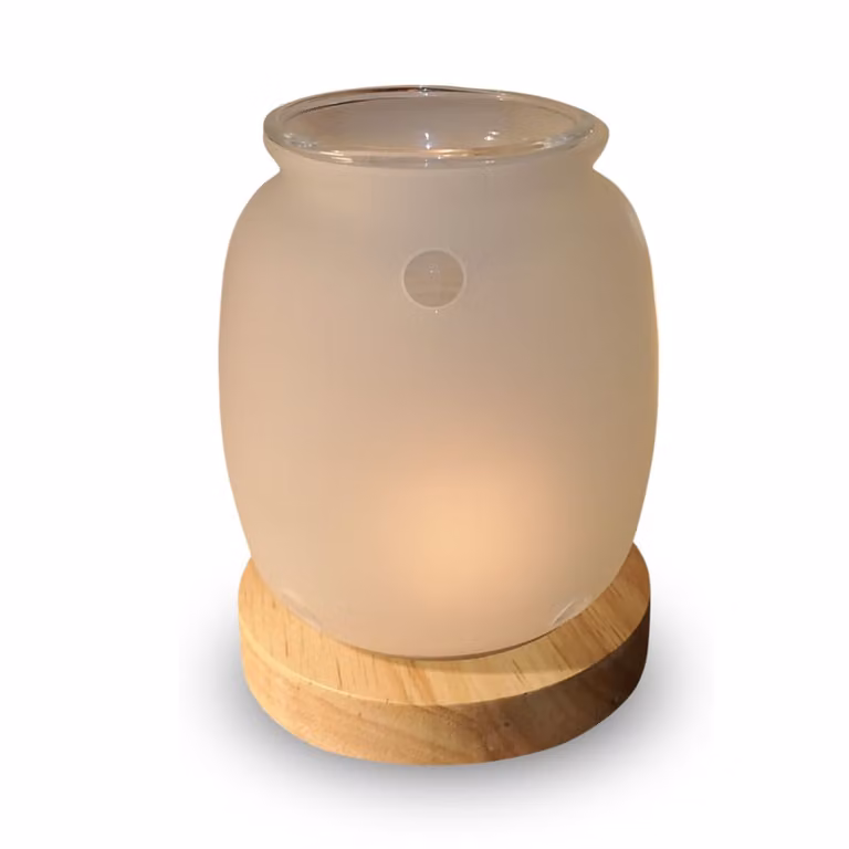 Quemador de perfume Zen'Arôme de vidrio y madera blanca para tealight, Altura: 11,5 cm